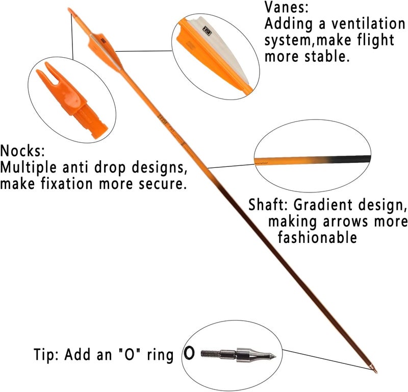 PG1ARCHERY 30Inch Carbon Arrows for Hunting Archery Removable Tips Spine 400 with 3“ Vanes Suit for Compound & Recurve Bow (Pack of 12) - Image 4